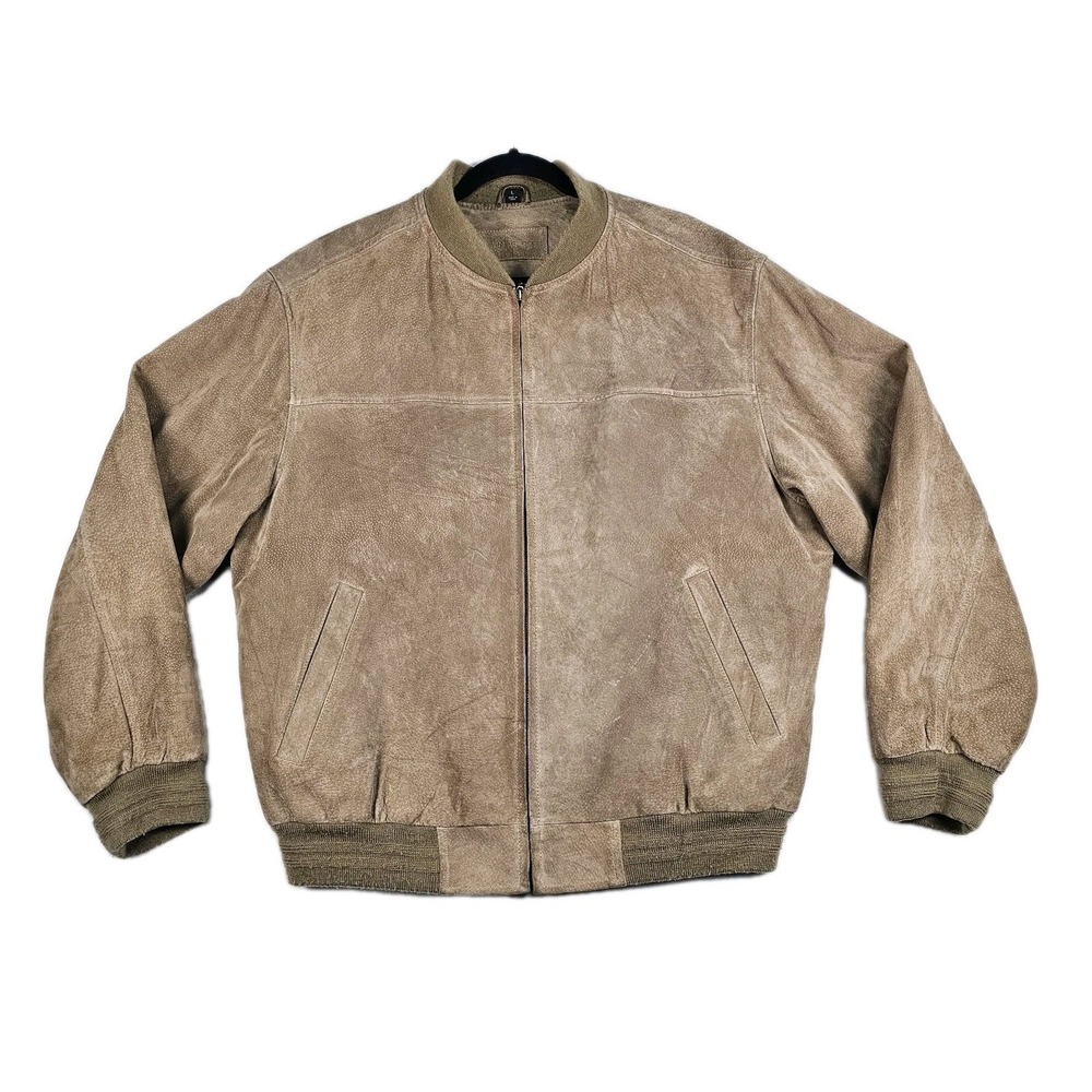 Vtg John Ashford Bomber Jacket Mens L Tan Suede Genuine Leather Coat Full Zip